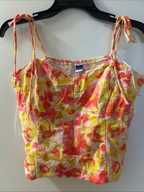 Old Navy linen blend floral smocked top